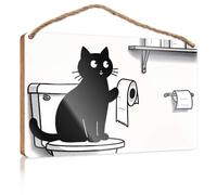Cartello in legno da appendere a un gatto seduto su un WC con un rotolo di carta igienica. Decorazione da parete autunnale, accessori per la camera da uomo (20 x 30 cm)