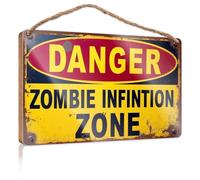 Cartello in legno da appendere alla porta di casa, con scritta in lingua inglese "Infestation Warning: Danger Ahead!", per porta d'ingresso e dormitorio (23 x 35 cm)