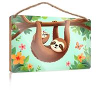 Cartello in legno da appendere con bradipi in una giungla colorata, cartello divertente in legno per porta del bagno, accessori per la stanza da uomo (20 x 30 cm)