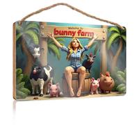 Cartello in legno da appendere con scritta "Welcome to Bunny Farm: A Day With Cute Animals Wooded Sign Funny Home Decor Signs Garden Gifts (15 x 28 cm)