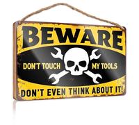 Cartello in legno da appendere, motivo: teschio e chiavi inglesi: Don'T Touch My Tools!, divertente cartello in legno per porta del bagno, accessori per la stanza da uomo (20 x 30 cm)