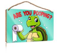 Cartello in legno da appendere per il bagno, una tartaruga in stile cartone animato con la scritta "Are You Pooping? Regali per marito per capo maschio (20 x 30 cm)