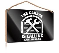 Cartello in legno da appendere The Garage Is Calling And I Must Go. Cartello in legno con detti per veranda anteriore decorazione fattoria (23 x 35 cm)