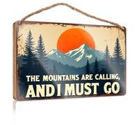Cartello in legno da appendere The Mountains Are Calling. Cartello in legno con detti per veranda anteriore decorazione fattoria (23 x 35 cm)