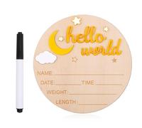 Cartello in Legno Hello World per Neonati, Grazioso Cartello per Annunci di Nascita Cartello di Benvenuto per Neonati Targa con Nome per Baby Shower Accessori per Foto (Giallo)