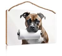 Cartello in legno per porta d'ingresso, con cane che tiene un rotolo di carta igienica. Divertente decorazione da parete per cucina, portico, decorazioni per esterni (23 x 35 cm)