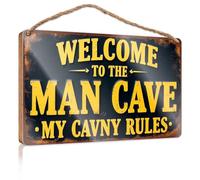 Cartello in legno per portico con scritta "Welcome to the man cave: My Cavern Rules", decorazione autunnale per casa, fattoria, la nostra casa, 23 x 35 cm