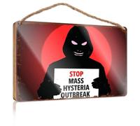 Cartello in legno semplice per artigianato, cartello da appendere alla parete del bagno, con scritta "Stop Mass Hysteria Outbreak", 23 x 35 cm