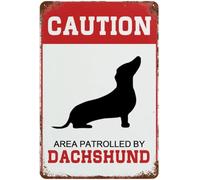 Cartello in metallo alla moda ed elegante, area pattugliata da un cane bassotto, poster in alluminio, attenzione, avviso, salotto, ingresso, terrazza, decorazione da parete, cucciolo, regalo, 8x12 po