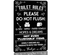Cartello in metallo con divertenti regole per il bagno, "Please DoFlush", cotton fioc, tovaglioli di carta, speranze e sogni, cartello in latta per le regole del bagno, vintage, per casa, ufficio, bag