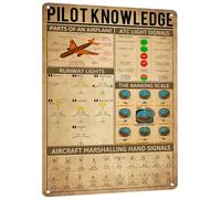 Cartello in metallo con la scritta "Vintage Pilot Knowledge" - Arte retrò dell'aviazione della seconda guerra mondiale - Regalo per gli appassionati di aviazione - 12x16 pollici