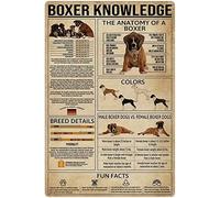 Cartello in metallo con latta - Boxer Knowledge Cartello in metallo con latta, infografica sui boxer, poster retrò, guida all'enciclopedia sui cani, targhe, decorazioni murali per ufficio, aula, casa