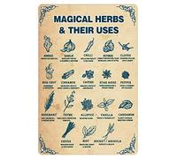 Cartello in metallo con latta - Cartello in metallo con la conoscenza magica, erbe magiche e i loro usi, arte murale con streghe, stregoneria vintage, poster da strega, cucina per caverna maschile, 8