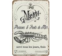 Cartello in metallo con menu francese, stampa vintage, pesce, frutti di mare, ristorante, cucina, decorazione murale, poster divertente, caverna per uomo, targa per porta, n avvertimento, 8x12 pollic