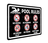 Cartello in metallo con regole della piscina, divieti di piscina, scritta "No Diving, No Running", decorazione estiva da parete per piscina, giardino, decorazioni per esterni, 30,5 x 40,6 cm