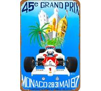 Cartello in metallo con scritta "45° Gran Premio di Monaco 1987", pubblicità di auto da corsa, stampa vintage, cartelli in metallo vintage, arte murale, regalo per donne e uomini. 8x12 pollici