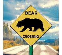 Cartello in metallo con scritta "Caution Bear Xing Crossing", 25,4 x 25,4 cm, con scritta "Beware of Danger Animals No Rust Safety Yellow Warning Aluminum Tin Signs for Road Subburbs Wild Zoo Park