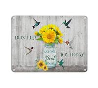 Cartello in metallo con scritta "Don't Let Anyone Steal Your Joy Today" Girasole colibrì Parole spirituali Lettere Cartello in alluminio 30,5 x 40,6 cm Rustico Paese Pittura in Ferro per Garage