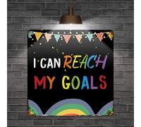 Cartello in metallo con scritta in inglese "First Day of School" "I Can Reach My Goals Signs Welcome Back to School" Targa in metallo Decorazione per aula Arcobaleno Matita Scarabocchiare Segni