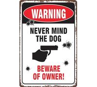 Cartello in metallo con scritta in inglese "No Trespassing Warning Never Mind The Dog Beware of Owner Guns", decorazione da parete vintage per casa, giardino, grotta, ufficio, negozio, cortile, 30,5 x