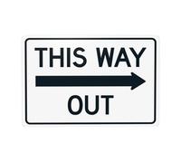 Cartello in metallo con scritta in inglese "This Way Out With Right Arrow", "Cautions Security", segnale di avvertimento di sicurezza, decorazione da parete per affari stradali, 30,5 x 20,