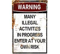Cartello in metallo con scritta in inglese "Warning many activities in progress Enter at your own risk", divertente decorazione da parete, decorazione per la casa, accessori per porte, poster, regali,