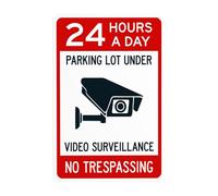 Cartello in metallo con scritta in lingua inglese "24 Hours A Day Parking Lot Under Video Surveillance No Trespassing", cartello in metallo con scritta in lingua inglese "Cautions Security", segnale