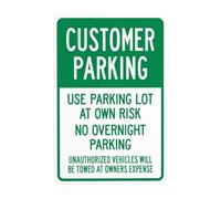 Cartello in metallo con scritta in lingua inglese "Customer Parking Use Parking Lot At Own Risk No Overnight Parking", segnale di avvertimento, perfetto per la decorazione delle pareti di casa e