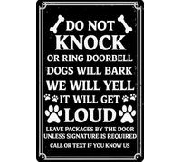 Cartello in metallo con scritta in lingua inglese "Do Not Knock Or Ring Doorbell Dogs Will Bark Sign Leave Packages By The Door", 20 x 30 cm