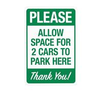 Cartello in metallo con scritta in lingua inglese "Please allow space for 2 Cars To Park Here Thank You" (lingua italiana non garantita), segnale di avvertimento per decorazione da parete per affari