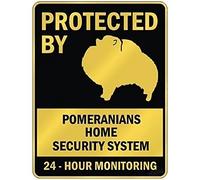 Cartello in metallo con scritta in lingua inglese "PROTECTED BY POMERANIANS HOME SECURITY SYSTEM " PARKING DOG- 20,3 x 30,5 cm