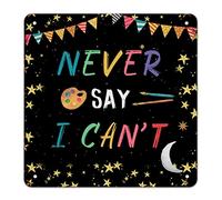 Cartello in metallo con scritta "Never Say I Can't Back to School Signs First Day of School Classroom Decor Pencil Book Doodle Metal Sign Retro Welcome School Signs for Kids Gifts for Student Teacher