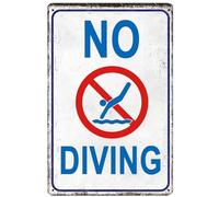Cartello in metallo con scritta "No Diving, Pool Rules, cartello di sicurezza per esterni in piscina, divertente cartello di avvertimento vintage, per esterni, spiaggia, parco acquatico, cortile