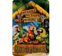 Cartello in metallo con scritta "No Shoes No Shirt No Problem Margaritaville Parrot Ananas Cocktail Drink Metal Look 20 x 30 cm Pittura Cartello per Casa Cucina