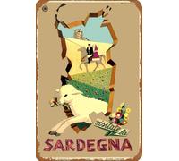 Cartello in metallo con scritta "Sardegna, Isola di Sardegna, Italia, Europa, Viaggio vintage, Stampa artistica, Cartello in metallo vintage da parete, 8x12 pollici