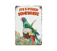Cartello in metallo con scritta "Sono le 5 da qualche parte", con fiori e palme, targhe in metallo per spiaggia e mare, decorazioni vintage per bar, 30,5 x 20,3 cm.