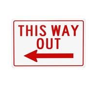 Cartello in metallo con scritta "This Way Out With Left Arrow", "Cautions Security", segnale di avvertimento di sicurezza, decorazione da parete per affari stradali, 30,5 x 20,3