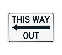 Cartello in metallo con scritta "This Way Out With Left Arrow", "Cautions Security", segnale di avvertimento di sicurezza, decorazione da parete per affari stradali, 30,5 x 20,3