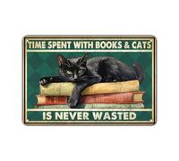 Cartello in metallo con scritta "Time Spent With Cats Books Is Never Wasted" (tempo trascorso con i gatti, i libri non sono mai sprecati). Cartello in alluminio vintage Rerto per casa, bar, ufficio,