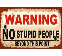 Cartello in metallo con scritta "Warning No Stupid People Beyond This Point" in metallo Wall Art Iron Painting for Indoor Outdoor Home Decor Room Door Accessories Poster Regali 30,5 x 40,6 cm