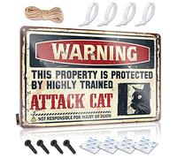 Cartello in metallo con scritta "Warning This Property is Protected by A Highly Trained Attack Cat Cartello in metallo divertente per bar e uomini decorazione della casa (dimensioni: 20 x 30 cm)