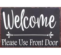 Cartello in metallo con scritta "Welcome Please Use Front Door Entryway Front Door Decor Sign or Porch Wall Decor Sign Directional Signage Side Door Other Door Decor 20x30,5 cm On Christmas Halloween