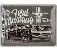 Cartello In Metallo Embossed Grande Ford Mustang Meet The Boss 400Mm X 300Mm