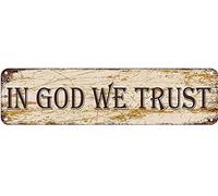 Cartello in metallo "In God We Trust", vintage, retrò, in latta, per cucina, casa, giardino, bar, caffetteria, 4x16 pollici