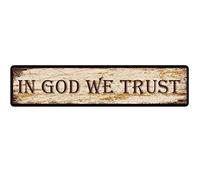 Cartello in metallo "In God We Trust", vintage, retrò, in latta, per cucina, casa, giardino, bar, caffetteria, 4x16 pollici