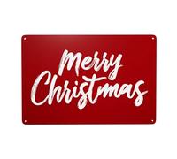 Cartello in metallo minimalista con testo rosso Merry Christmas decorazione artistica da parete in latta per bagno WC fattoria toilette cortile 20 x 30 cm