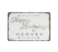 Cartello in metallo retrò, cartelli vintage, stampa "Buon compleanno in paradiso", cartello commemorativo in oro rosa per compleanno, decorazione da parete vintage, cartello in latta, decorazioni div