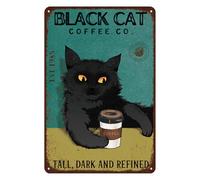 Cartello in metallo retrò con gatto, cartello vintage in latta per bar, divertente decorazione da parete - Black Cat Coffee Co., alto, scuro e raffinato, 8x12 pollici