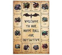 Cartello in metallo retrò Welcome To Our Home Roll For Iniziative Poster Dungeons And Dragon Gioco di ruolo Poster Decorazione da parete Home Cafe Cortile Garden Decor Farm Sign 20 x 30 cm