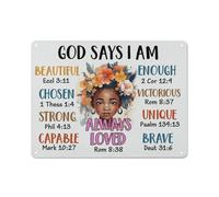 Cartello in metallo rustico con affermazioni ispiratrici, decorazione da parete per ragazza nera, poster positivo "Dio dice che sono io", stampa artistica cristiana, per la casa, la cameretta dei b